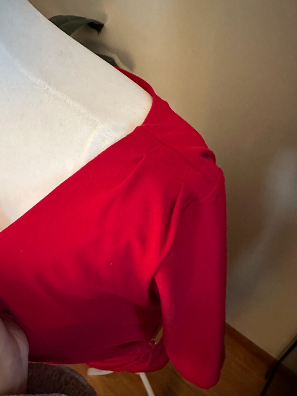 Tahari Red Scoop-Neck Midi Dress with Side Ruching - Picture 4 of 5